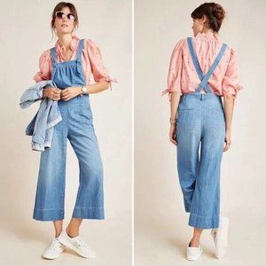 ANTHROPOLOGIE PILCRO jumpsuit overalls cropped wide leg denim romper blue 26